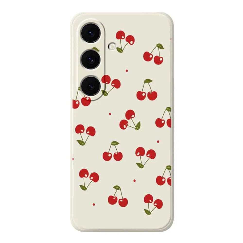 For Samsung Galaxy S26+ Case Cherry Pattern Printing Straight Edge TPU Phone Back Cover - Beige - 1