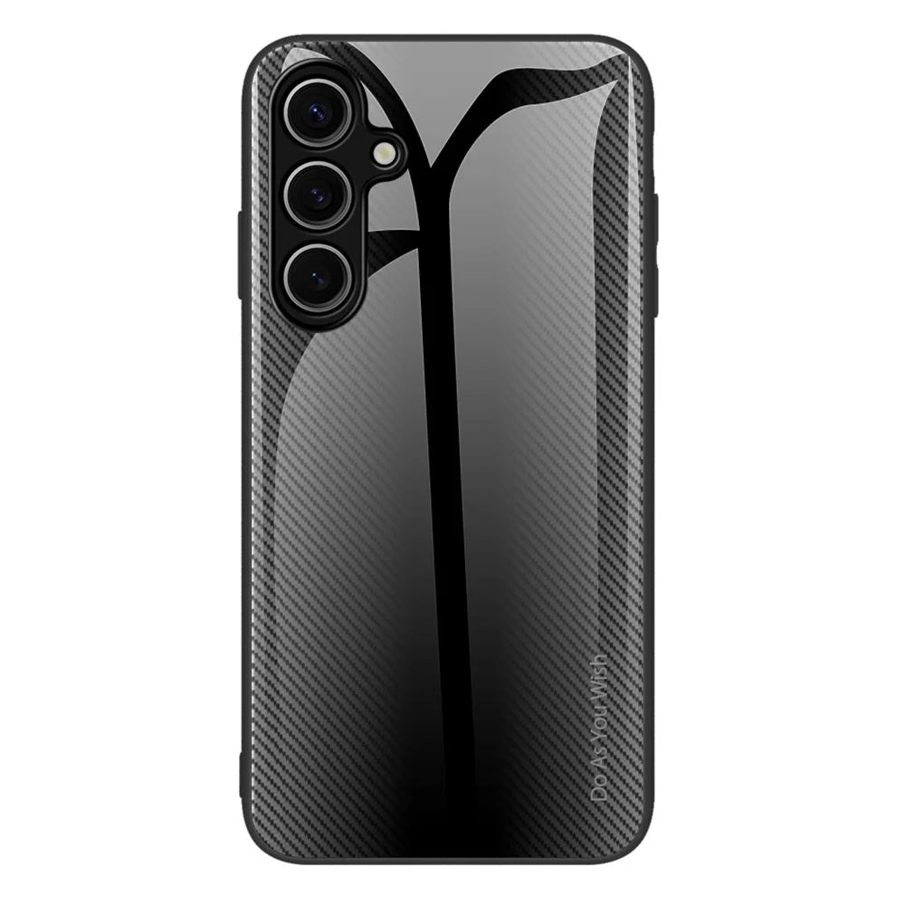 For Samsung Galaxy A18 5G / A18 4G / A17 5G / A17 4G Case Carbon Fiber Texture Tempered Glass+TPU Phone Cover - Black - 1