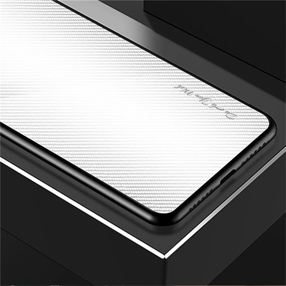 For Samsung Galaxy A18 5G / A18 4G / A17 5G / A17 4G Case Carbon Fiber Texture Tempered Glass+TPU Phone Cover - Black - 6