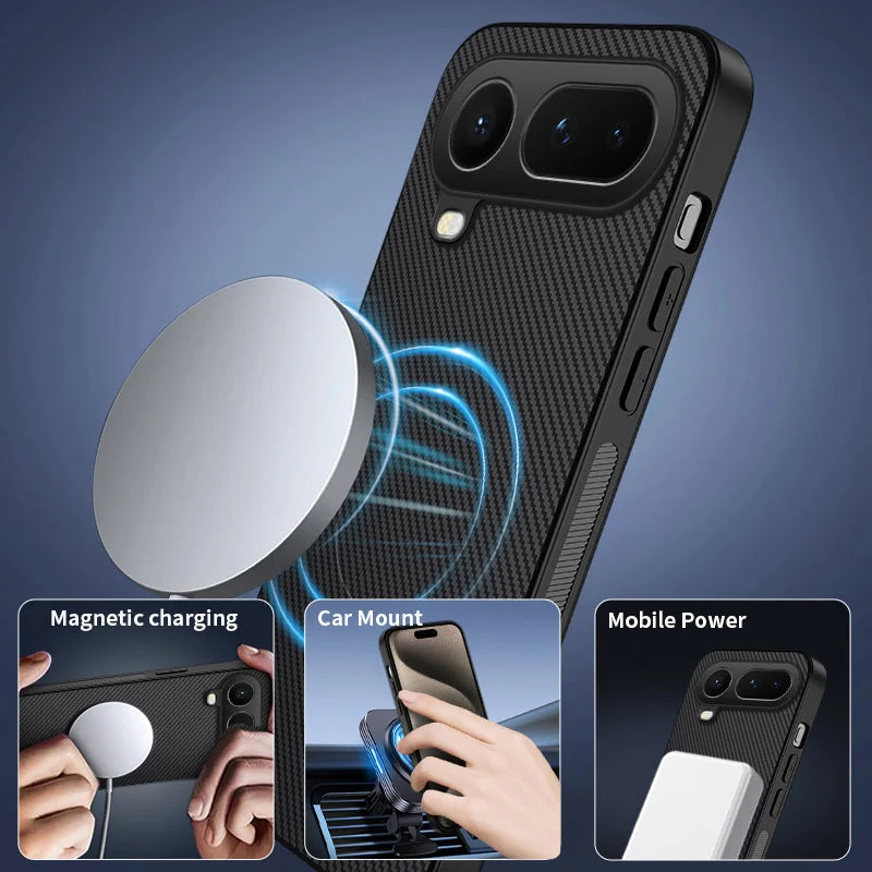 WANLONFENG For Honor Magic8 Pro Air 5G Magnetic Case  TQ1 Series Carbon Fiber Texture PC TPU Phone Cover with 2Pcs Screen Films - Black - 4