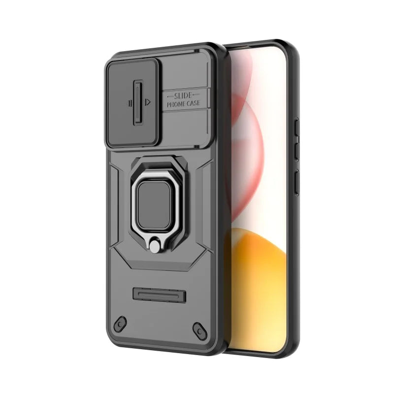 WANLONFENG For Honor 400 5G (Global) Case  ZDX Series PC TPU Kickstand Phone Back Case with Lens Cover + Tempered Glass - Black - 3