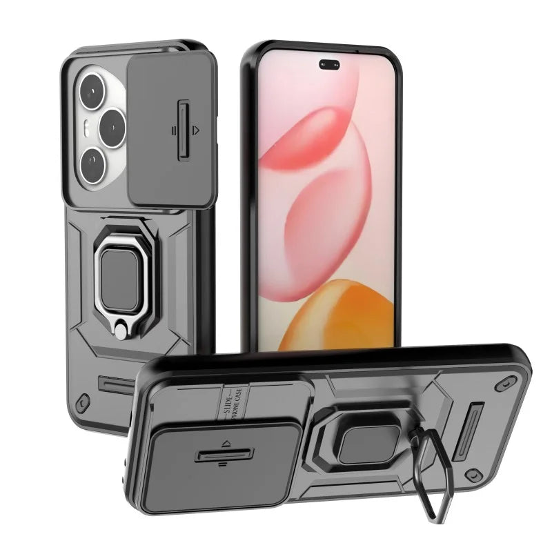 WANLONFENG For Honor 400 Pro 5G (Global) Case  ZDX Series PC TPU Kickstand Phone Back Case with Lens Cover + Tempered Glass - Black - 2