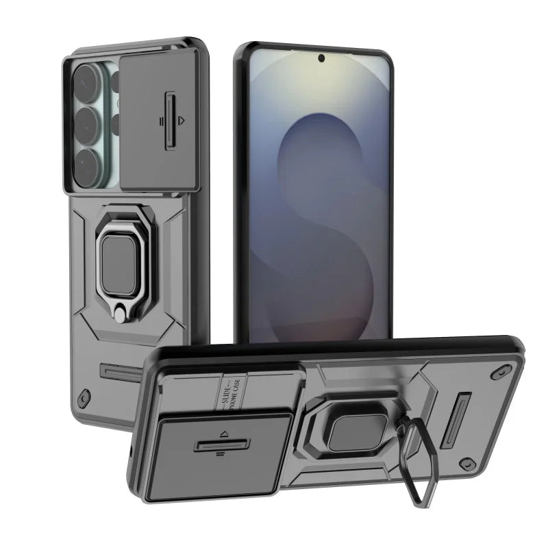 WANLONFENG For Samsung Galaxy S26 Ultra Case  ZDX Series PC TPU Kickstand Phone Back Case with Lens Cover + Tempered Glass - Black - 4
