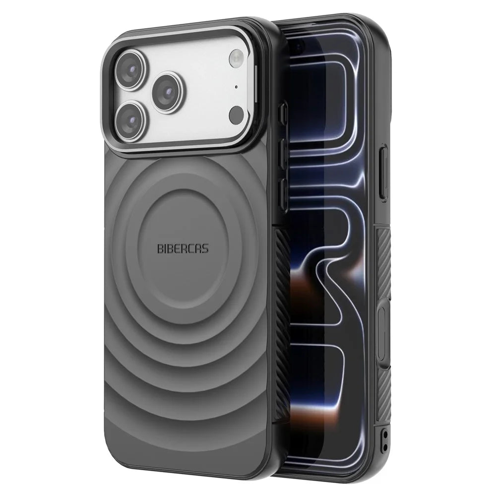 BIBERCAS For iPhone 18 Pro Max / 17 Pro Max Magnetic Case Kickstand Wave Textured TPU + PC Phone Cover Compatible with MagSafe - Black - 1