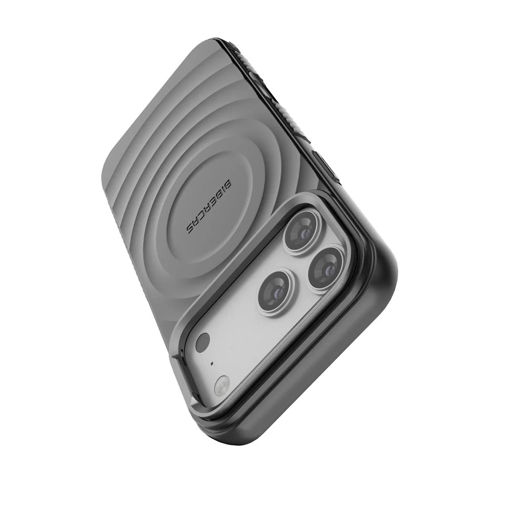 BIBERCAS For iPhone 18 Pro Max / 17 Pro Max Magnetic Case Kickstand Wave Textured TPU + PC Phone Cover Compatible with MagSafe - Black - 6