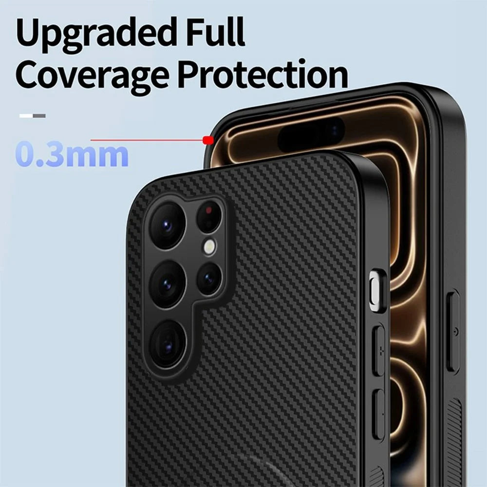 WANLONFENG QT Series For Samsung Galaxy S26 Ultra Magnetic Case Kickstand Carbon Fiber Texture PC TPU Phone Cover - Black - 5