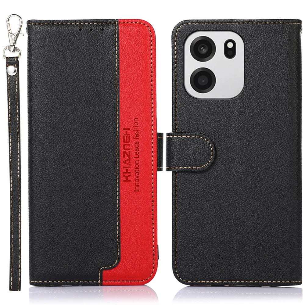 KHAZNEH For OnePlus Nord CE6 5G / Nord 6 5G / Turbo 6V 5G / Turbo 6 5G Case RFID Blocking Wallet Litchi Texture PU Leather Phone Cover with Strap - Black - 1