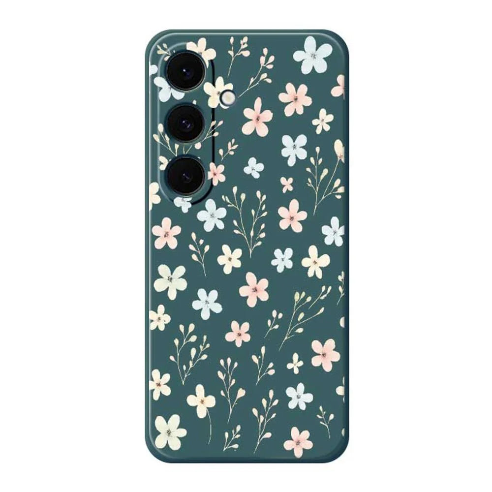 For Samsung Galaxy S26 Case Small Flower Branches Pattern Printing Straight Edge TPU Phone Back Cover - Green - 1