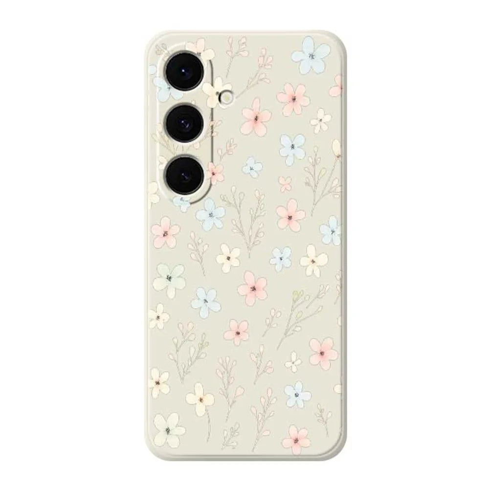 For Samsung Galaxy S26+ Case Small Flower Branches Pattern Printing Straight Edge TPU Phone Back Cover - Beige - 1