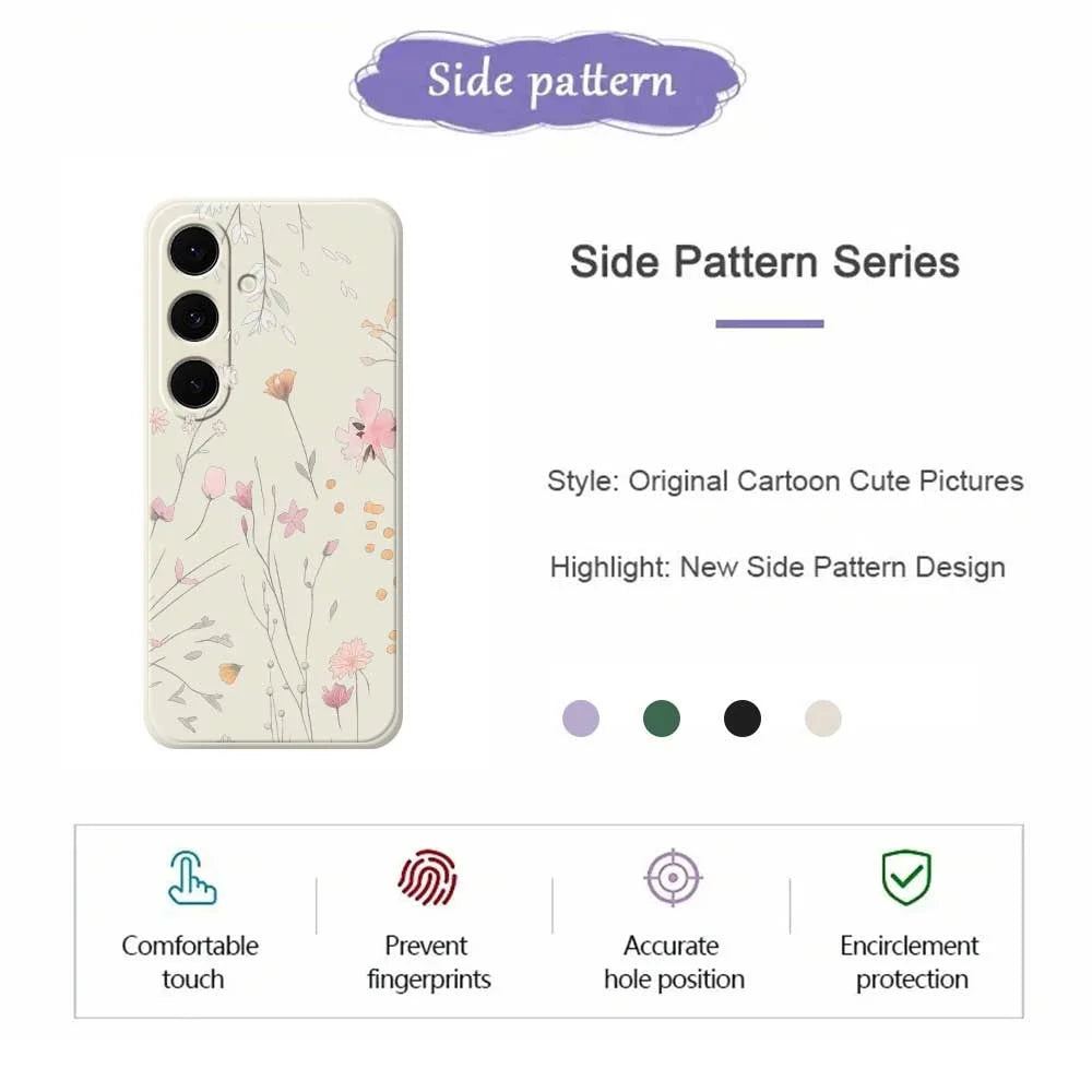 For Samsung Galaxy S26 Case Flower Pattern Printing Straight Edge TPU Phone Back Cover - Green - 2
