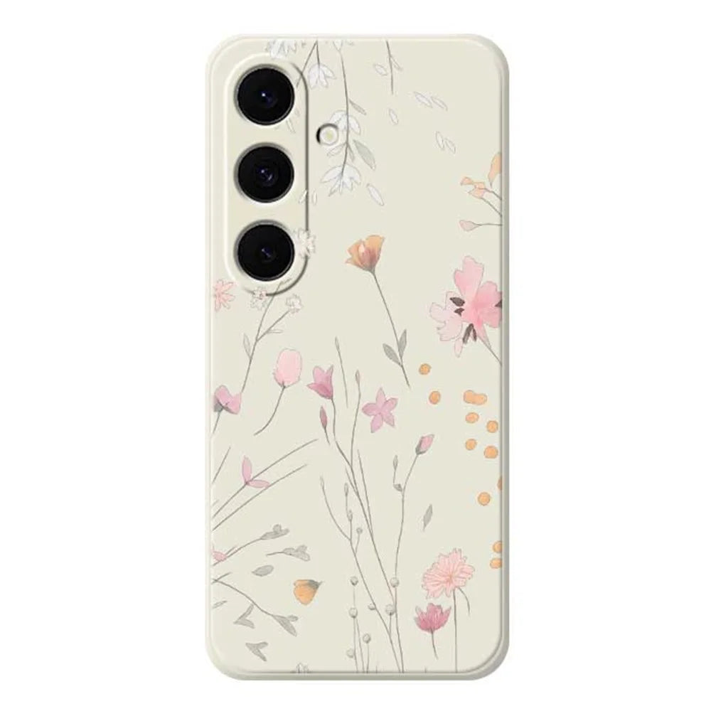For Samsung Galaxy S26+ Case Flower Pattern Printing Straight Edge TPU Phone Back Cover - Beige - 1