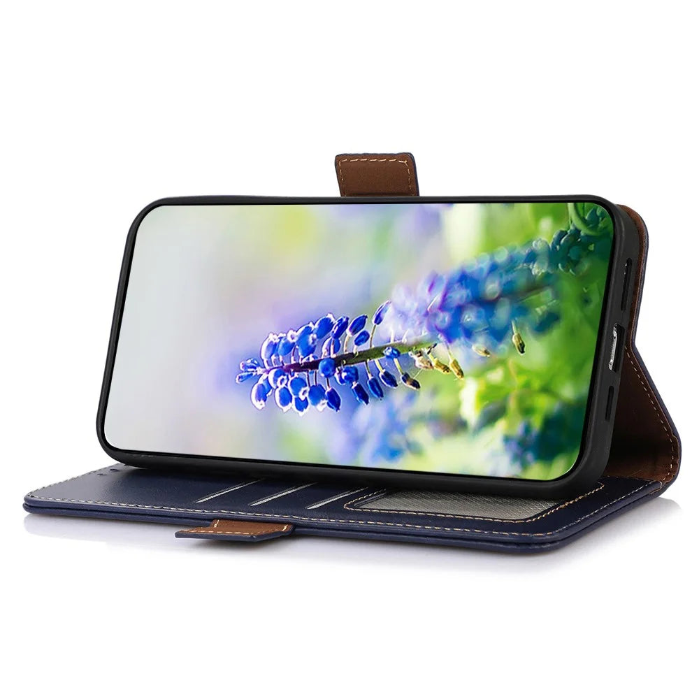 For OnePlus Nord CE6 5G / Nord 6 5G / Turbo 6V 5G / Turbo 6 5G Case RFID Blocking Genuine Cow Leather Wallet Phone Cover - Blue - 3