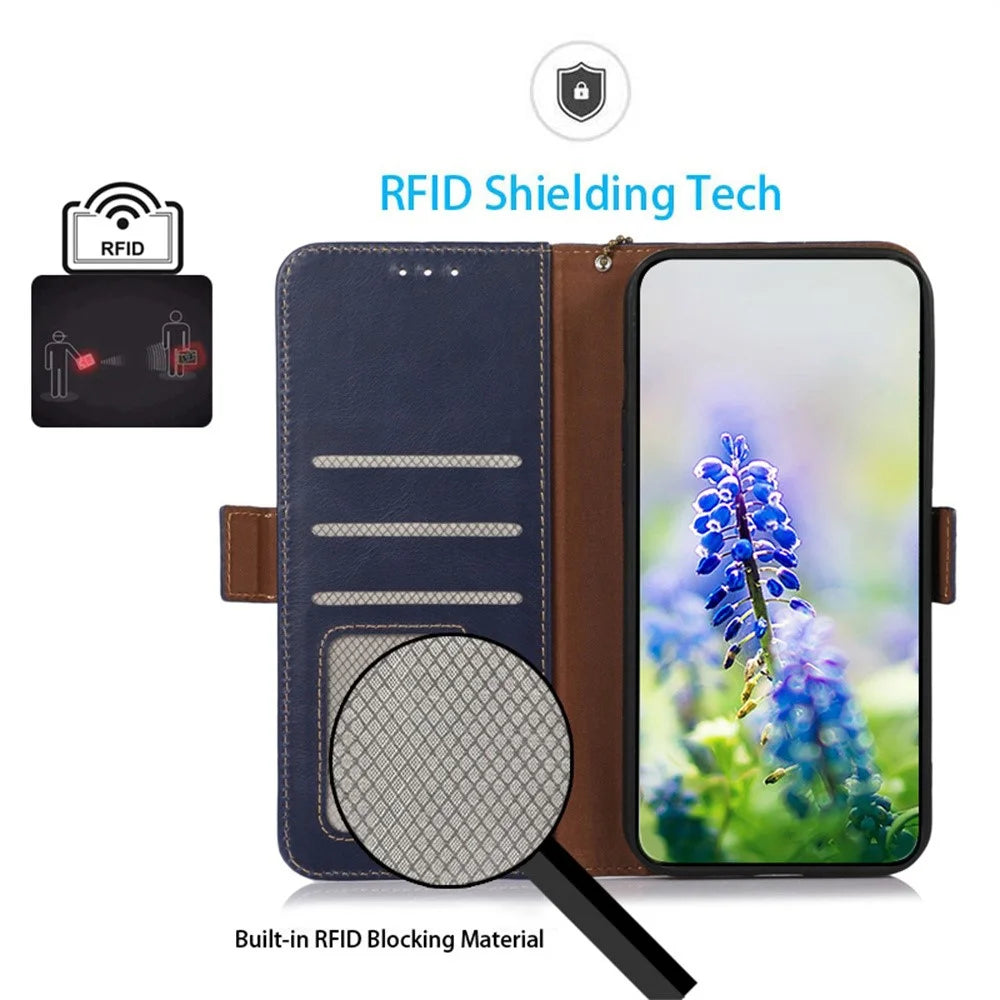 For OnePlus Nord CE6 5G / Nord 6 5G / Turbo 6V 5G / Turbo 6 5G Case RFID Blocking Genuine Cow Leather Wallet Phone Cover - Blue - 4
