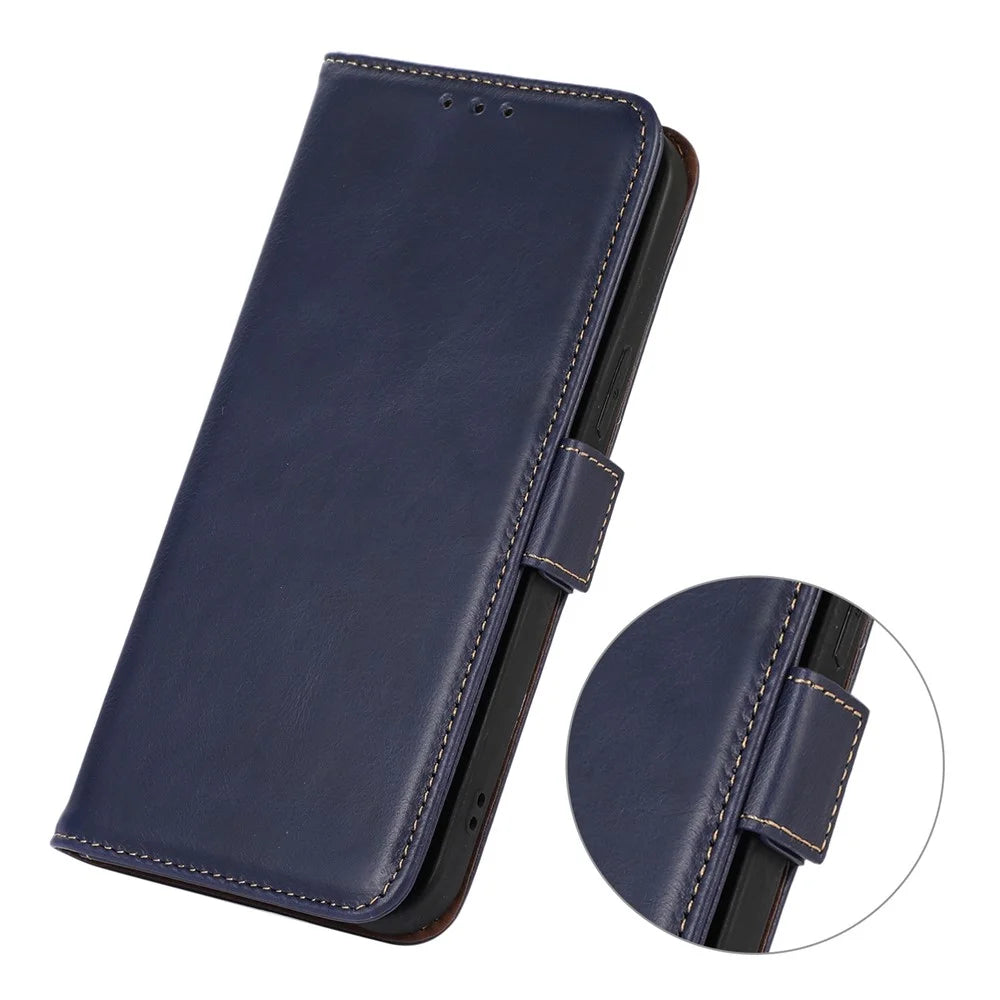 For OnePlus Nord CE6 5G / Nord 6 5G / Turbo 6V 5G / Turbo 6 5G Case RFID Blocking Genuine Cow Leather Wallet Phone Cover - Blue - 5