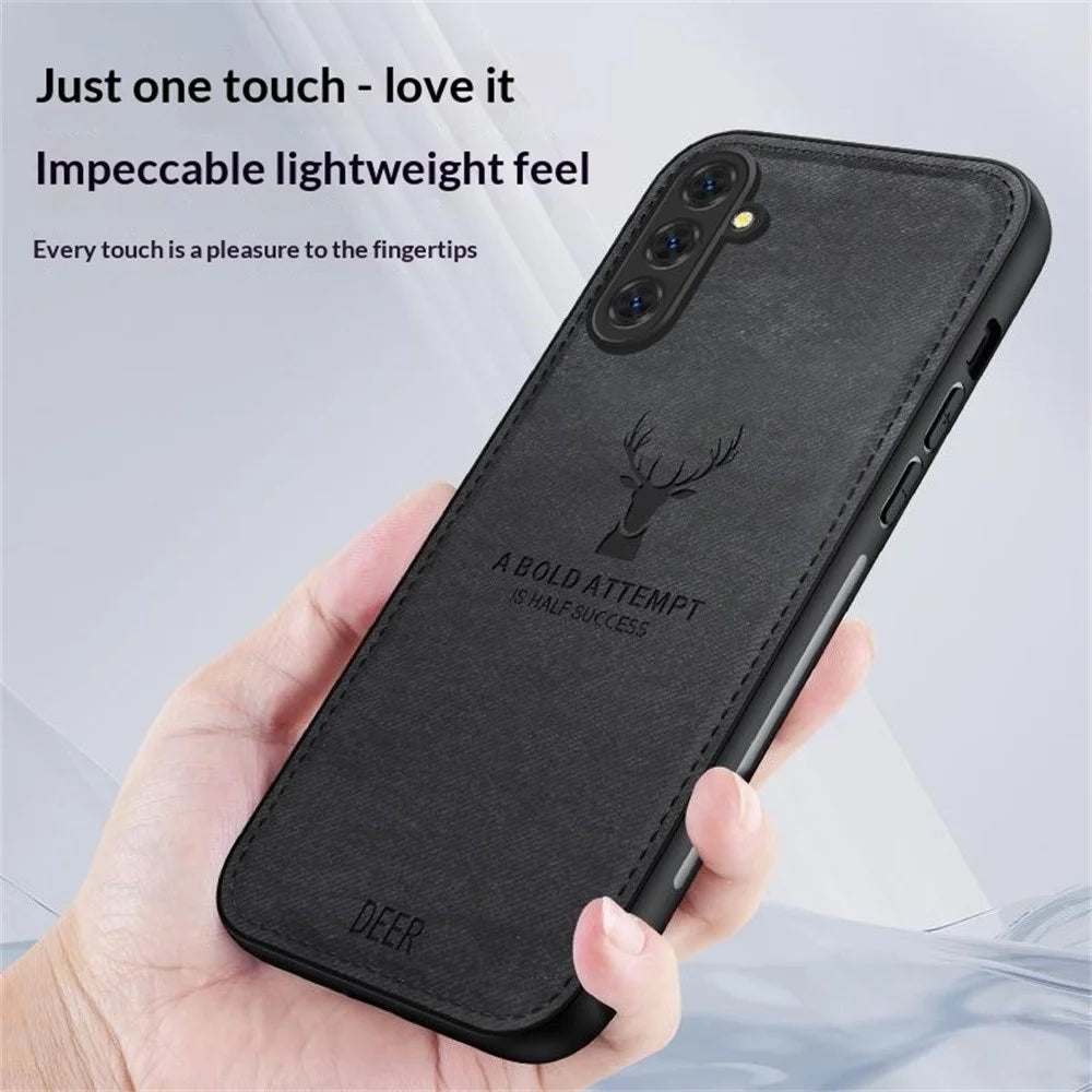 For Samsung Galaxy S26 Case Deer Pattern Cloth Texture PU + PC + TPU Phone Cover - Grey - 4