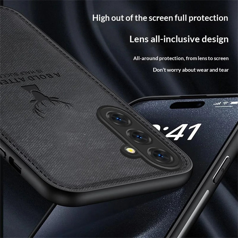 For Samsung Galaxy S26+ Case Deer Pattern Cloth Texture PU + PC + TPU Phone Cover - Black - 2