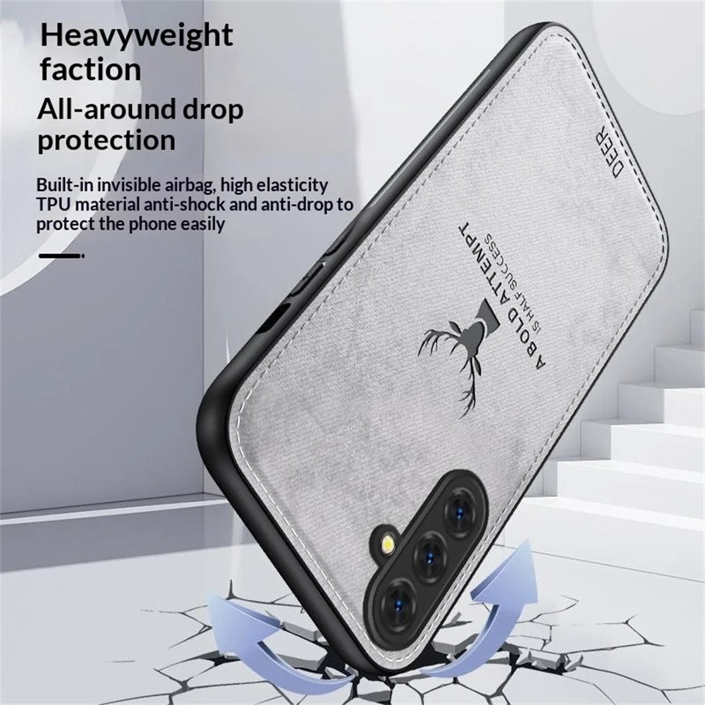 For Samsung Galaxy S26+ Case Deer Pattern Cloth Texture PU + PC + TPU Phone Cover - Black - 3