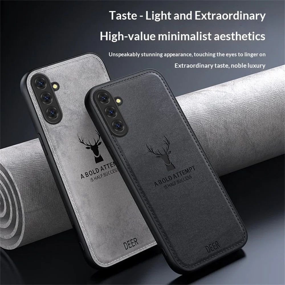 For Samsung Galaxy S26+ Case Deer Pattern Cloth Texture PU + PC + TPU Phone Cover - Black - 5