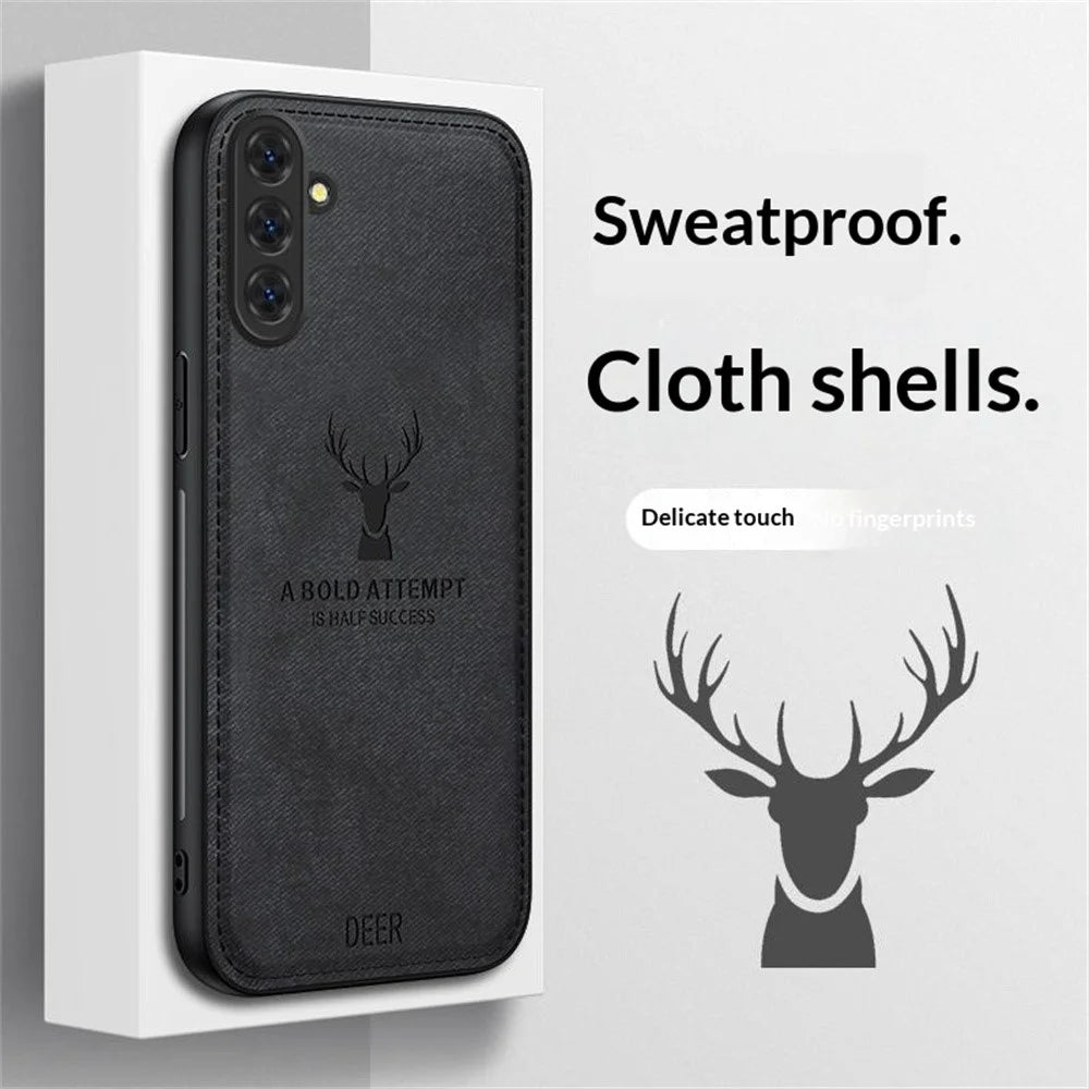For Samsung Galaxy S26+ Case Deer Pattern Cloth Texture PU + PC + TPU Phone Cover - Black - 6