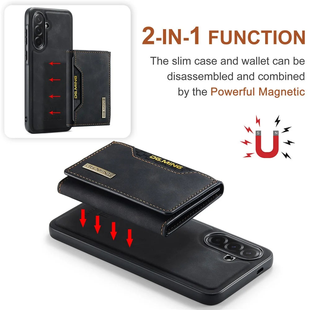 DG.MING M2 Series for Samsung Galaxy A57 5G Magnetic Case PU + PC + TPU Phone Cover Detachable Wallet Kickstand - Black - 7