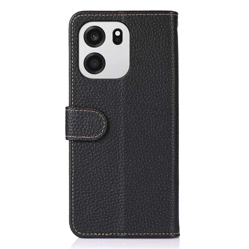 KHAZNEH For OnePlus Nord CE6 5G / Nord 6 5G / Turbo 6V 5G / Turbo 6 5G Wallet Case Litchi Texture Genuine Cow Leather Flip Phone Cover - Black - 7
