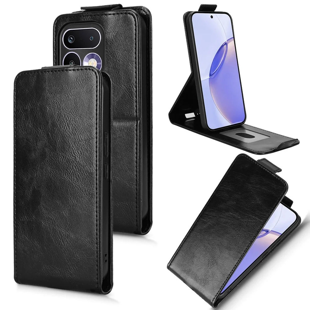 For Realme 16 Pro 5G Stand Case Magnetic Clasp Vertical Flip Leather Phone Cover with Card Holder - Black - 1