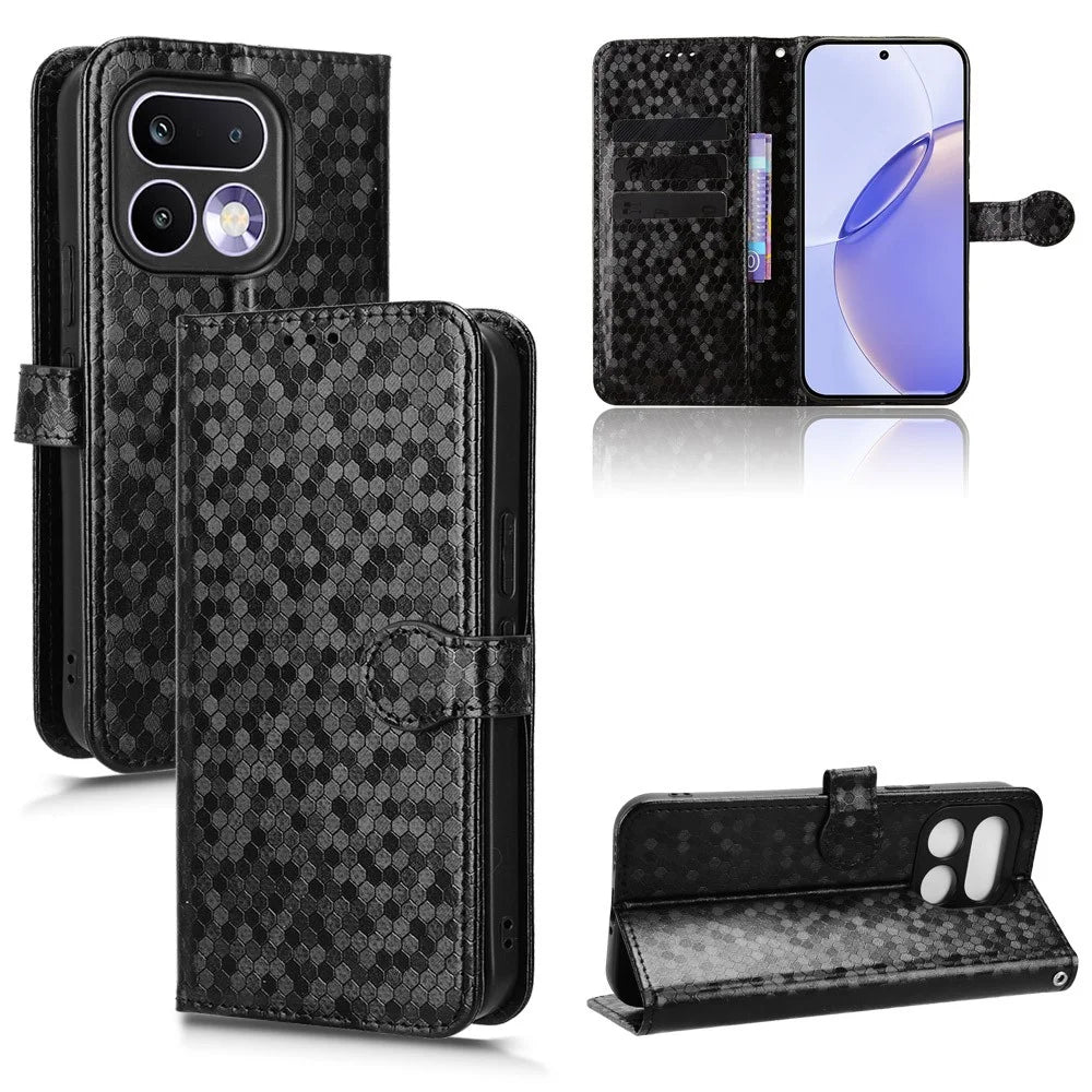 For Realme 16 Pro 5G Wallet Case Dot Pattern Imprint PU Leather Phone Cover with Wrist Strap - Black - 7