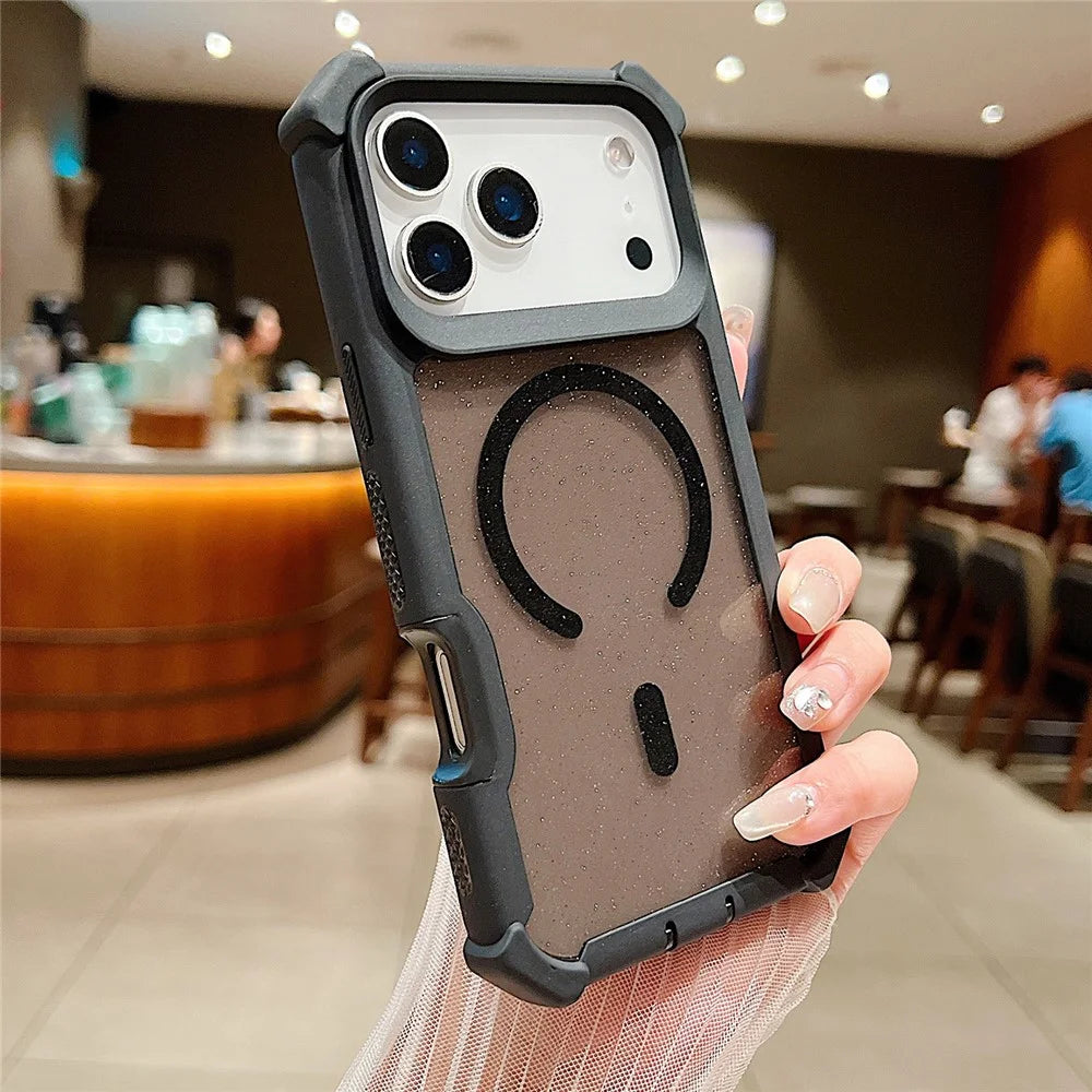 For iPhone 17 Pro Magnetic Case Detachable 2 in 1 Glitter TPU + PC Shockproof Phone Back Cover Compatible with MagSafe - Black - 1