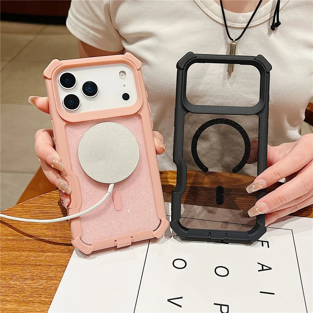 For iPhone 17 Pro Magnetic Case Detachable 2 in 1 Glitter TPU + PC Shockproof Phone Back Cover Compatible with MagSafe - Black - 4