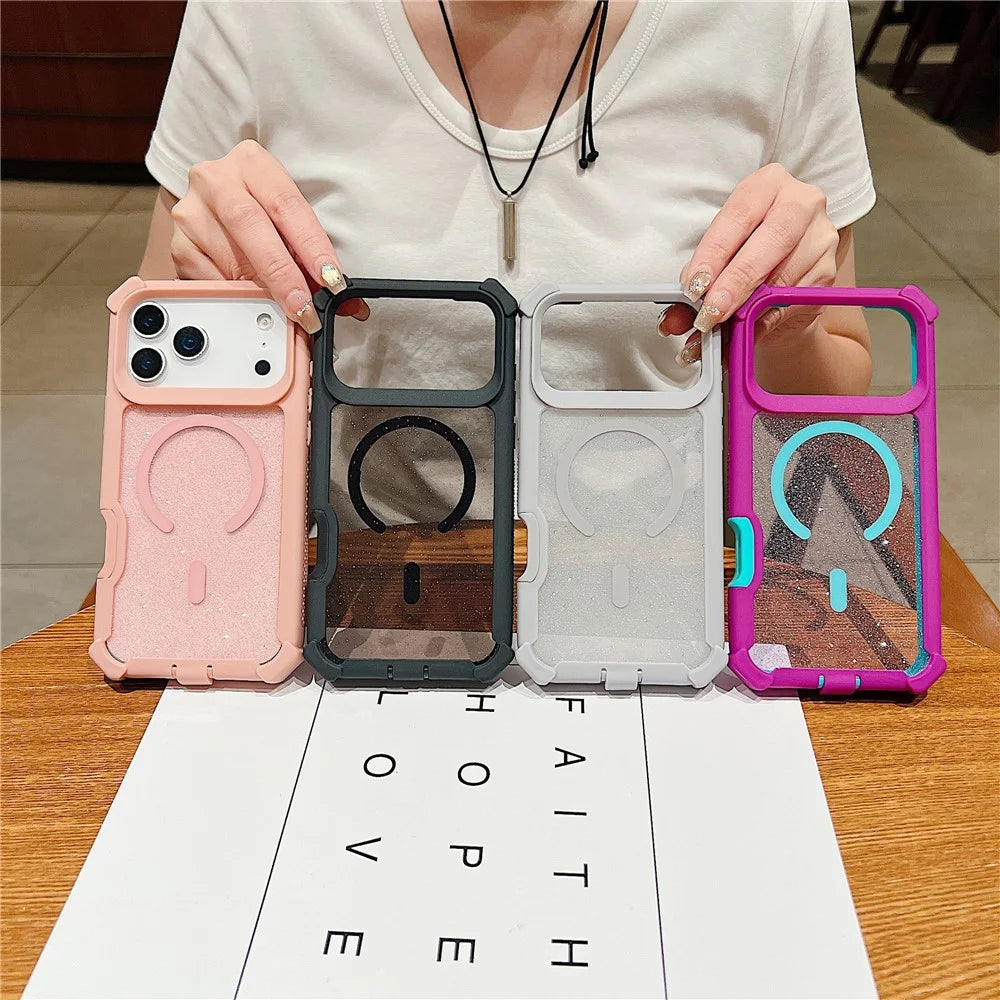 For iPhone 17 Pro Magnetic Case Detachable 2 in 1 Glitter TPU + PC Shockproof Phone Back Cover Compatible with MagSafe - Black - 7
