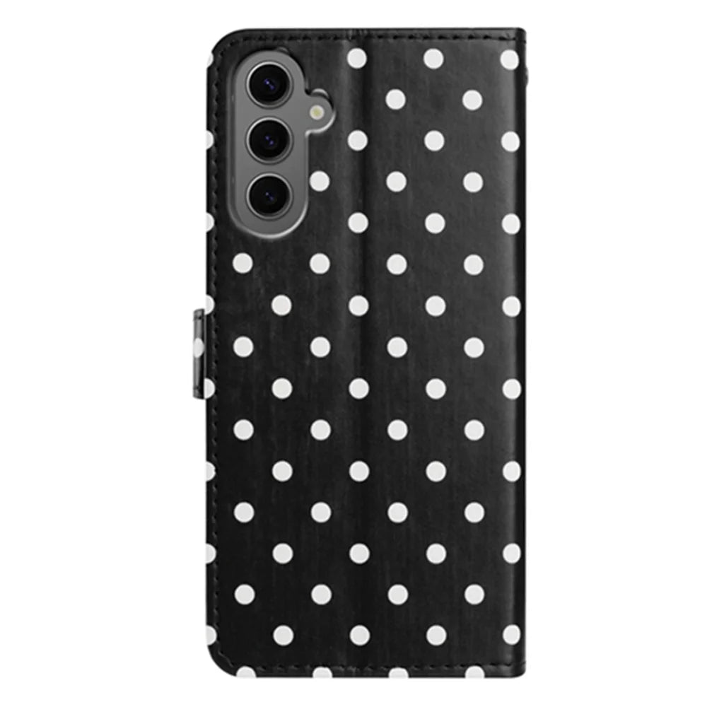 For Samsung Galaxy S24+ Leather Case Polka Dot Pattern Wallet Stand Folio Phone Cover - Black - 2
