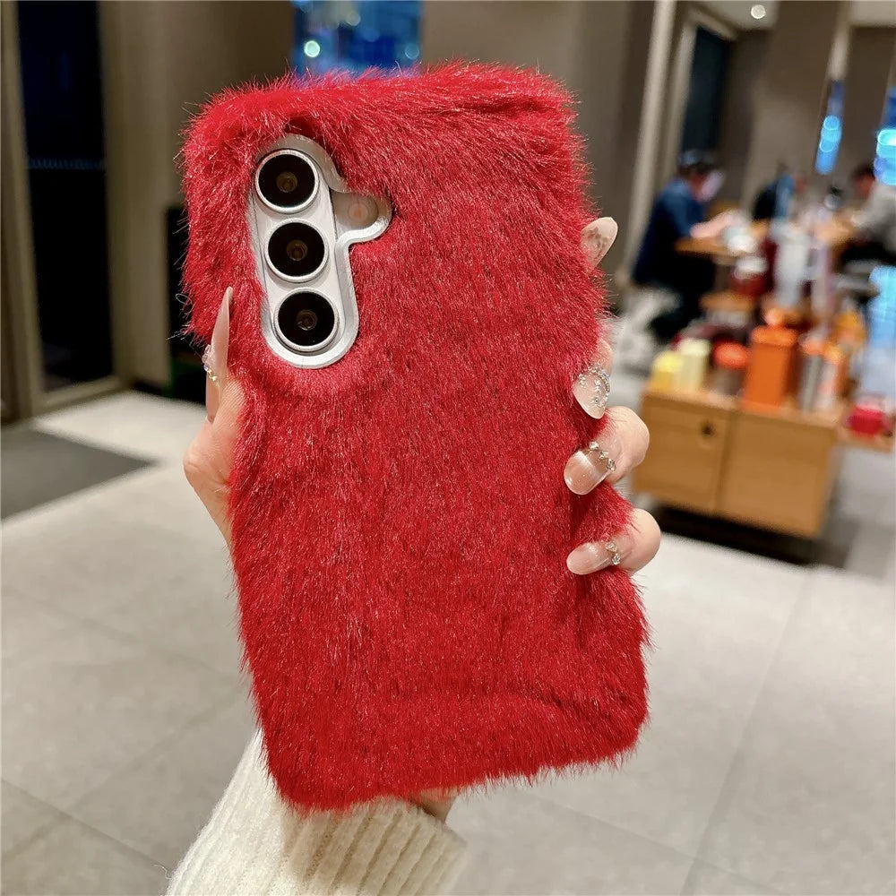 For Samsung Galaxy S26+ Phone Case Soft Plush Fuzzy Fur TPU Protective Cover - Red - 2