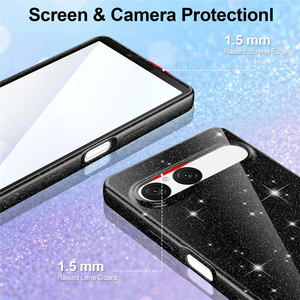 For Sony Xperia 10 VII Magnetic Case Glitter TPU Shockproof Phone Cover with Lanyard Compatible with MagSafe - Black - 4