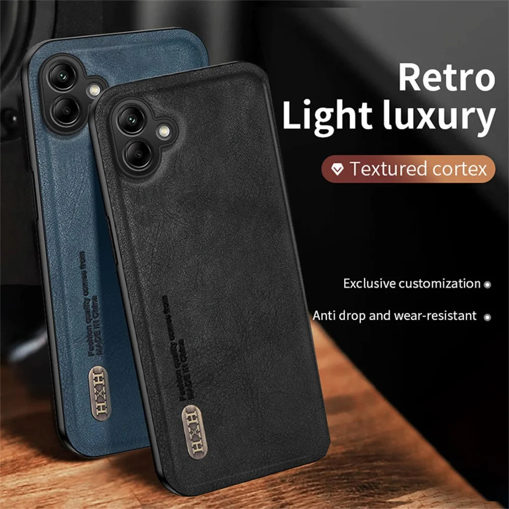 For Samsung Galaxy A08 5G / A08 4G / A07 4G Case Retro Texture Matte TPU + PU Leather Back Cover Support Magnetic Car Holder - Black - 3