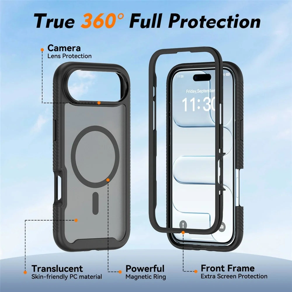 For iPhone Air Magnetic Phone Case Detachable 2 in 1 Translucent Matte PC TPU Back Cover Compatible with MagSafe - Black - 4