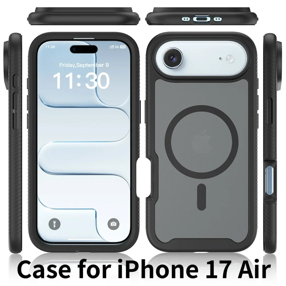 For iPhone Air Magnetic Phone Case Detachable 2 in 1 Translucent Matte PC TPU Back Cover Compatible with MagSafe - Black - 7