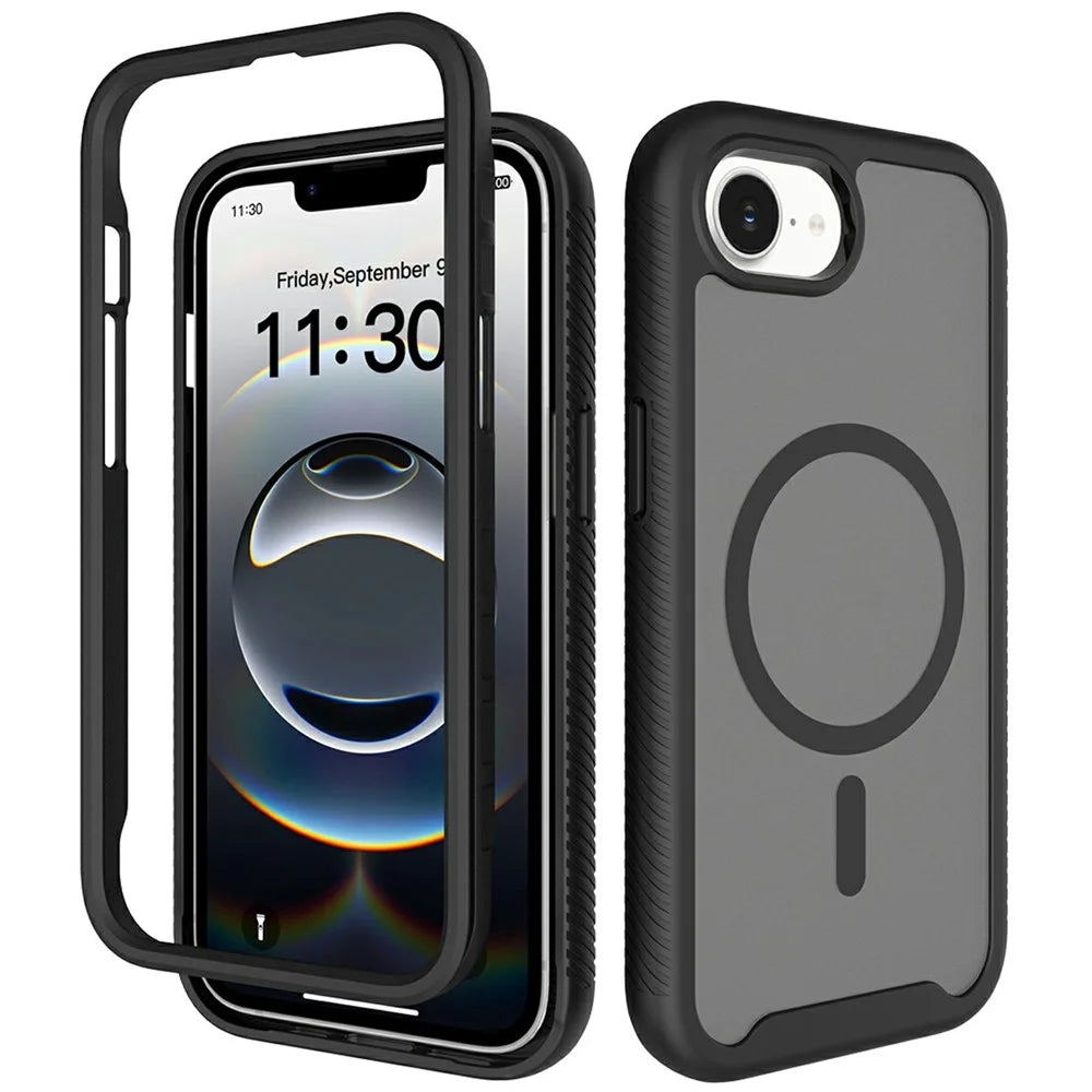 For iPhone 17e / 16e Magnetic Phone Case Detachable 2 in 1 Translucent Matte PC TPU Back Cover Compatible with MagSafe - Black - 1