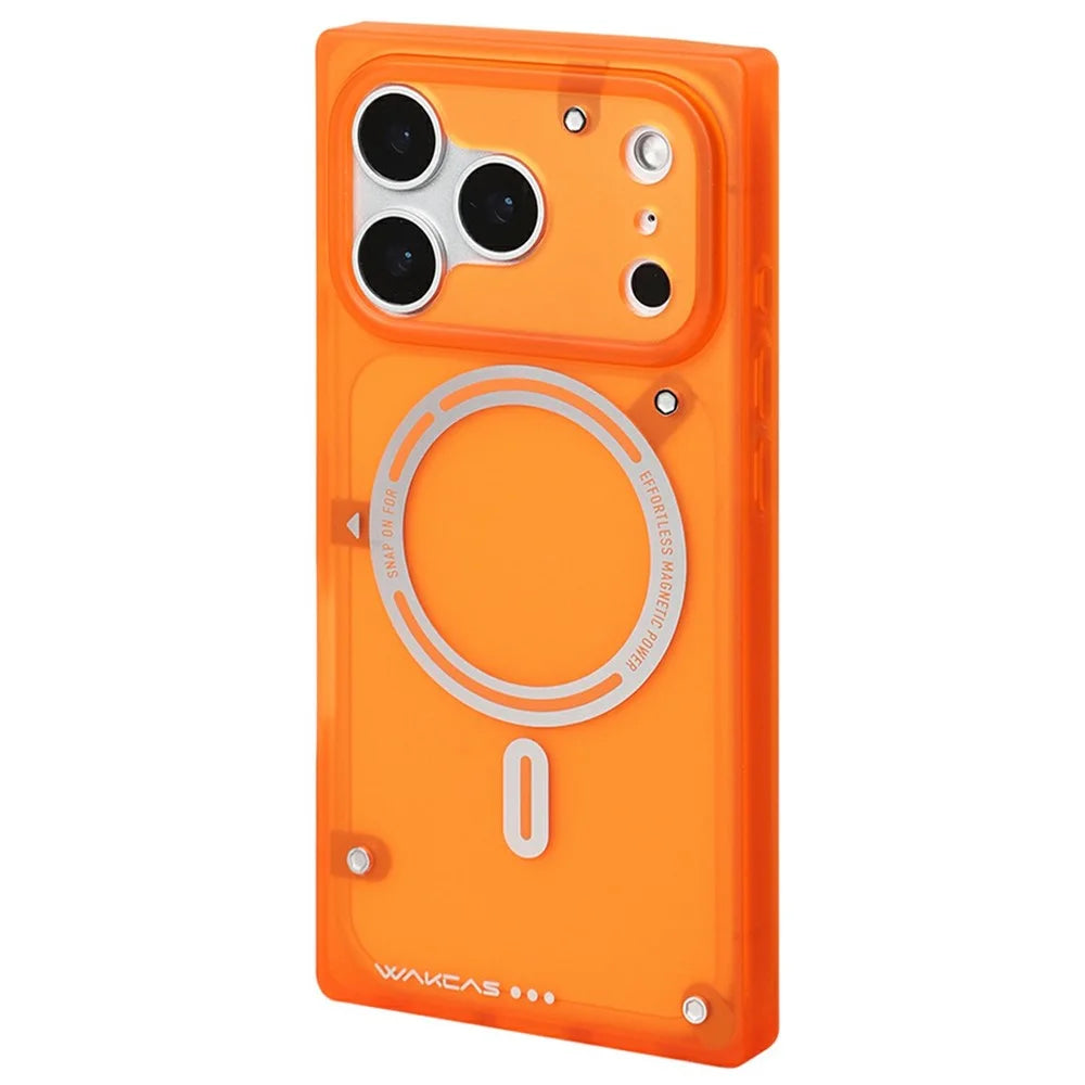 WAKCAS For iPhone 17 Pro Max Case Industrial Screw Style Square Edge Matte TPU Cover Compatible with MagSafe - Orange - 1
