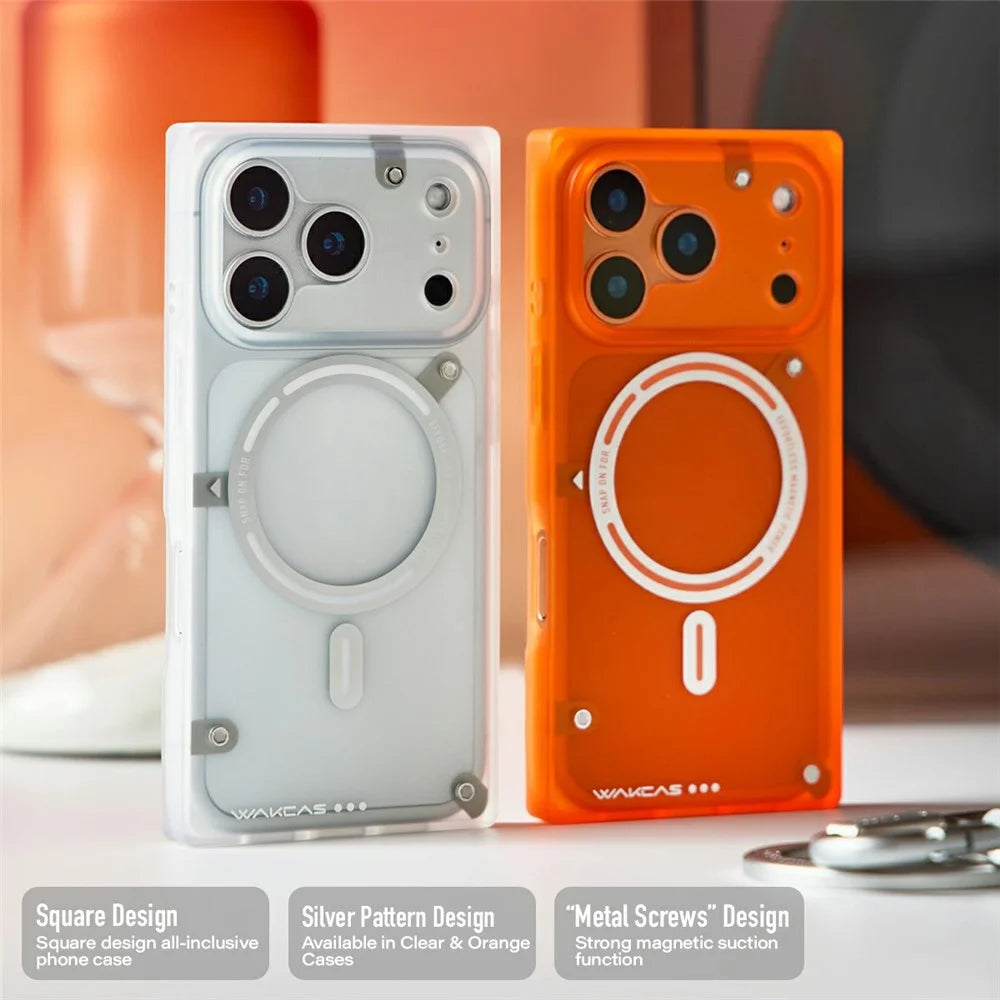 WAKCAS For iPhone 17 Pro Max Case Industrial Screw Style Square Edge Matte TPU Cover Compatible with MagSafe - Orange - 2