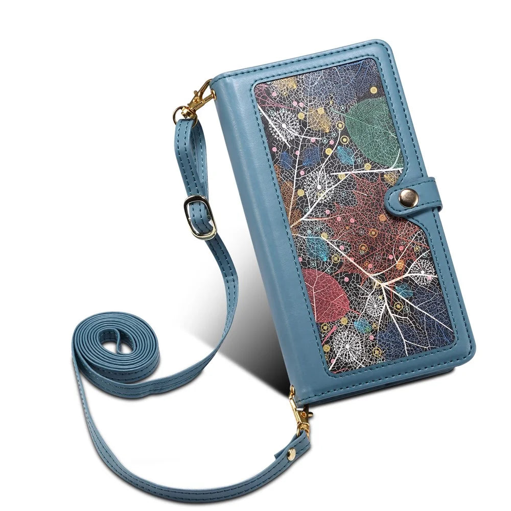 ESEBLE Galaxy Series For Samsung Galaxy S26+ Case RFID Blocking Leather Zipper Phone Cover with Shoulder Strap + Wrist Strap - Blue - 7