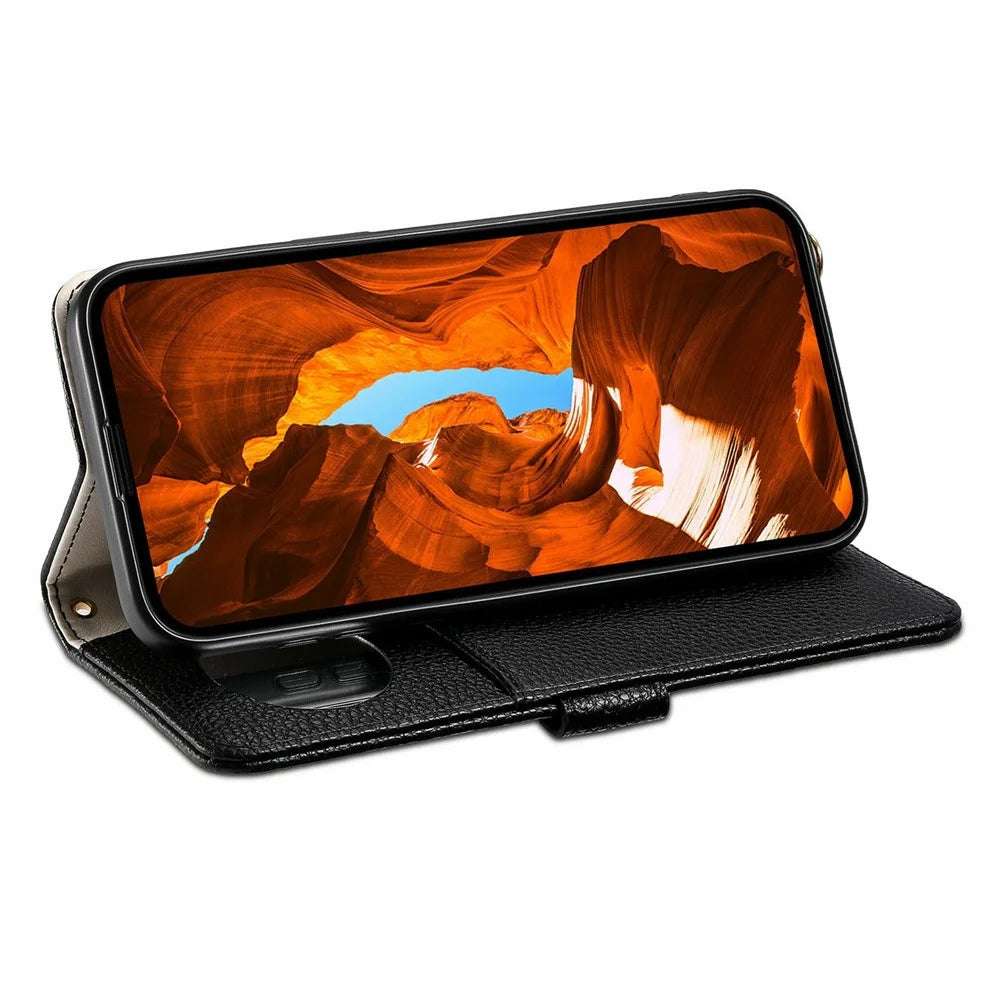ESEBLE E11 For Samsung Galaxy S26 Ultra Case Zipper Pocket Litchi Texture Leather Phone Cover with Mirror and Wrist Strap - Black - 2