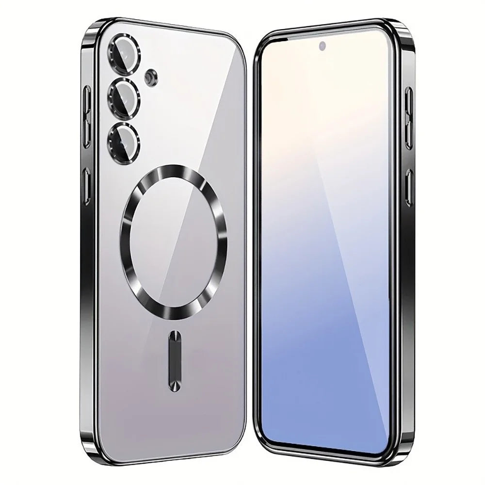 For Samsung Galaxy A26 5G Magnetic Case Clear Electroplated TPU Phone Cover with Camera Lens Film - Silver - 2