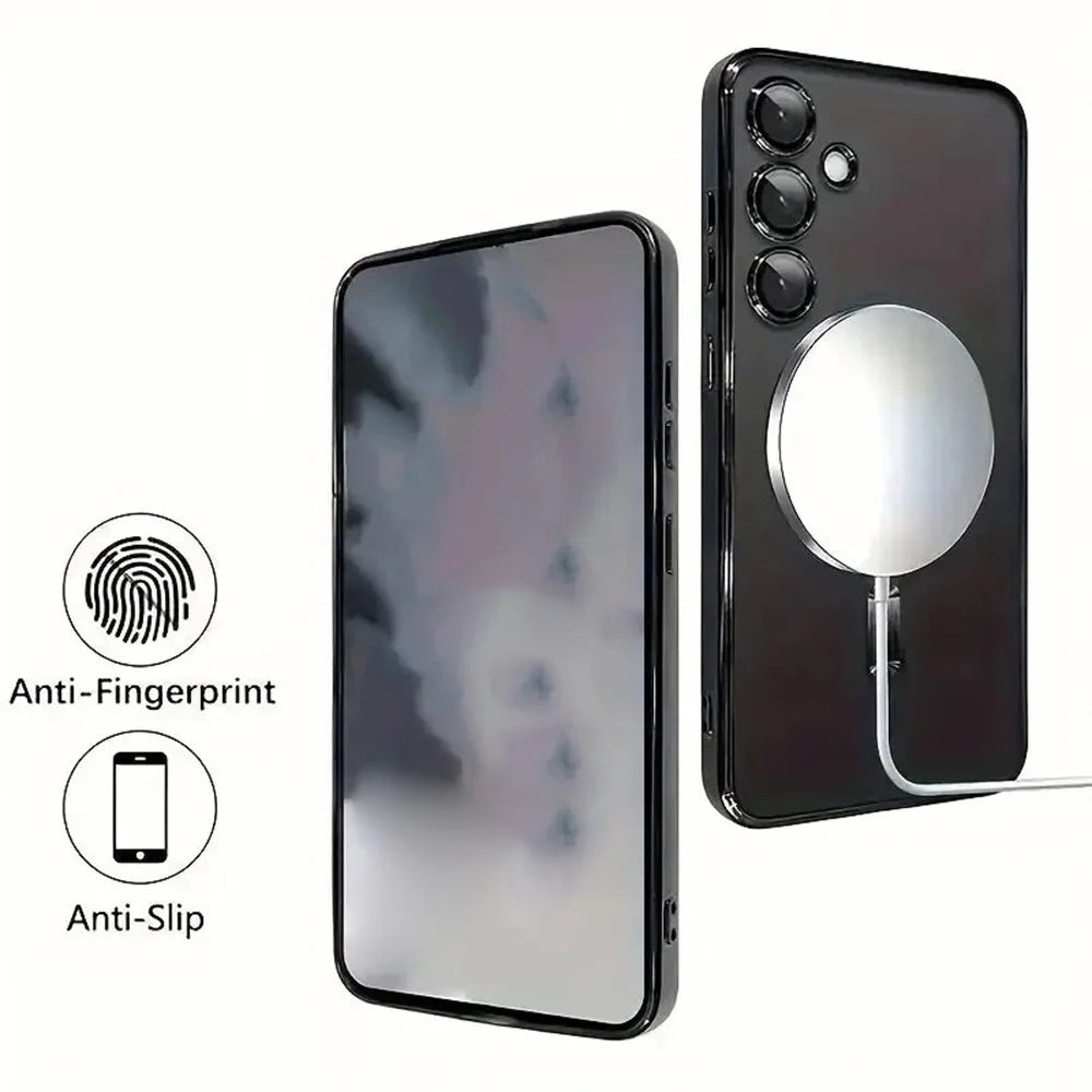 For Samsung Galaxy S26+ Magnetic Case Clear Electroplated TPU Phone Cover with Camera Lens Film - Silver - 3