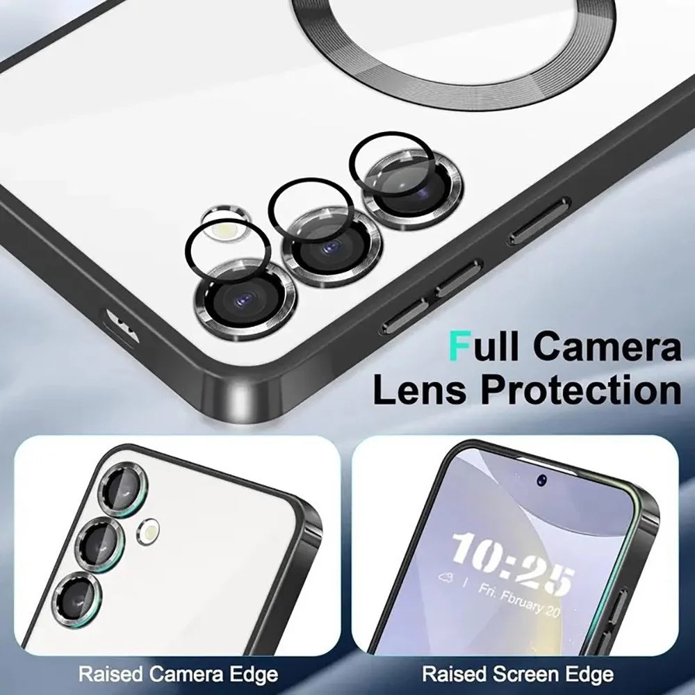 For Samsung Galaxy S26+ Magnetic Case Clear Electroplated TPU Phone Cover with Camera Lens Film - Silver - 5