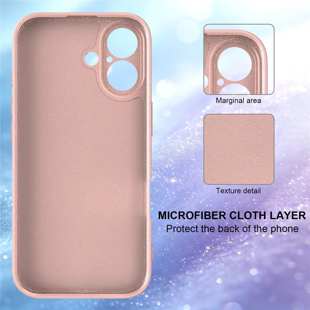 For iPhone 16 Magnetic Case Glitter TPU Shockproof Phone Cover with Lanyard Compatible with MagSafe - Pink - 5