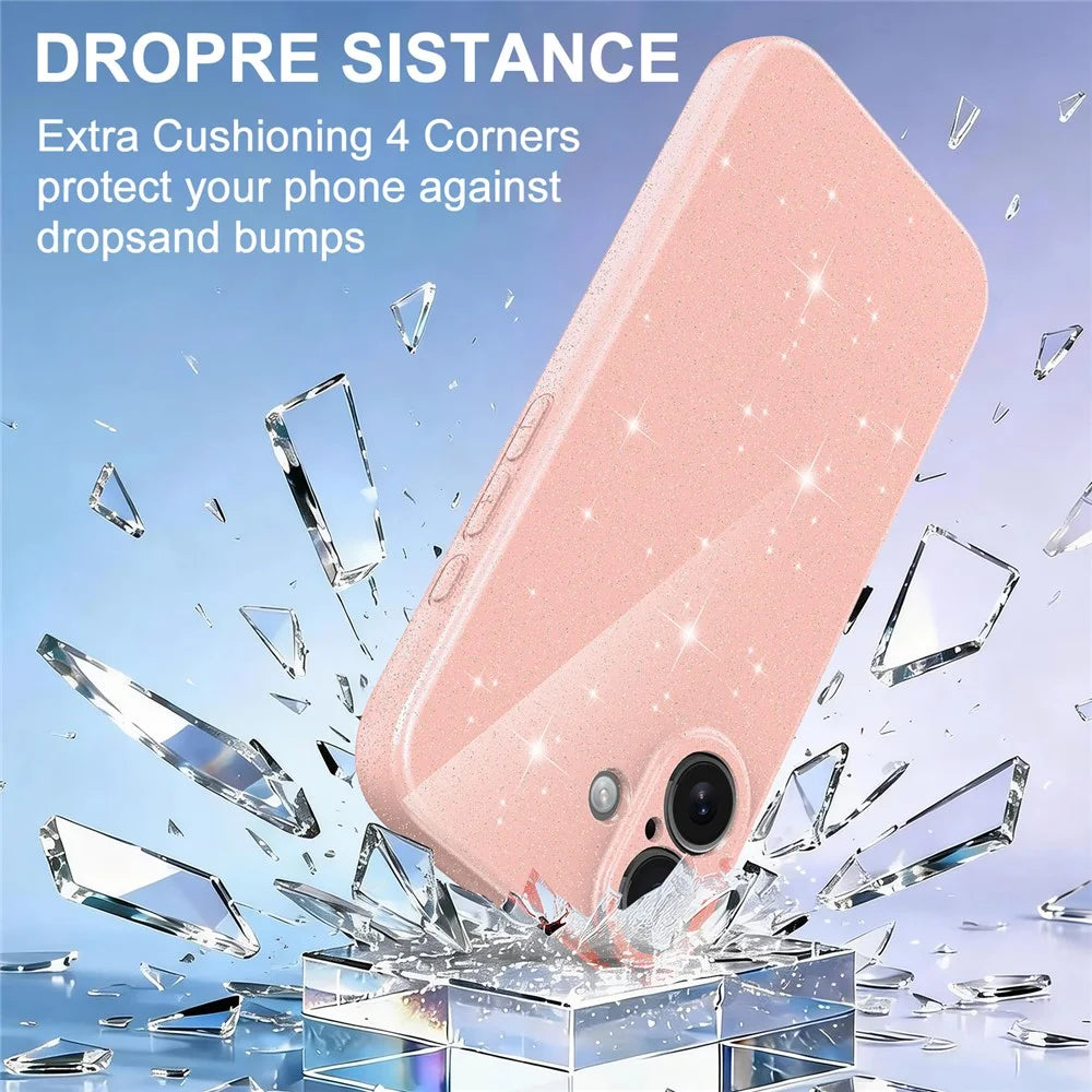 For iPhone 16 Plus Magnetic Case Glitter TPU Shockproof Phone Cover with Lanyard Compatible with MagSafe - Pink - 6