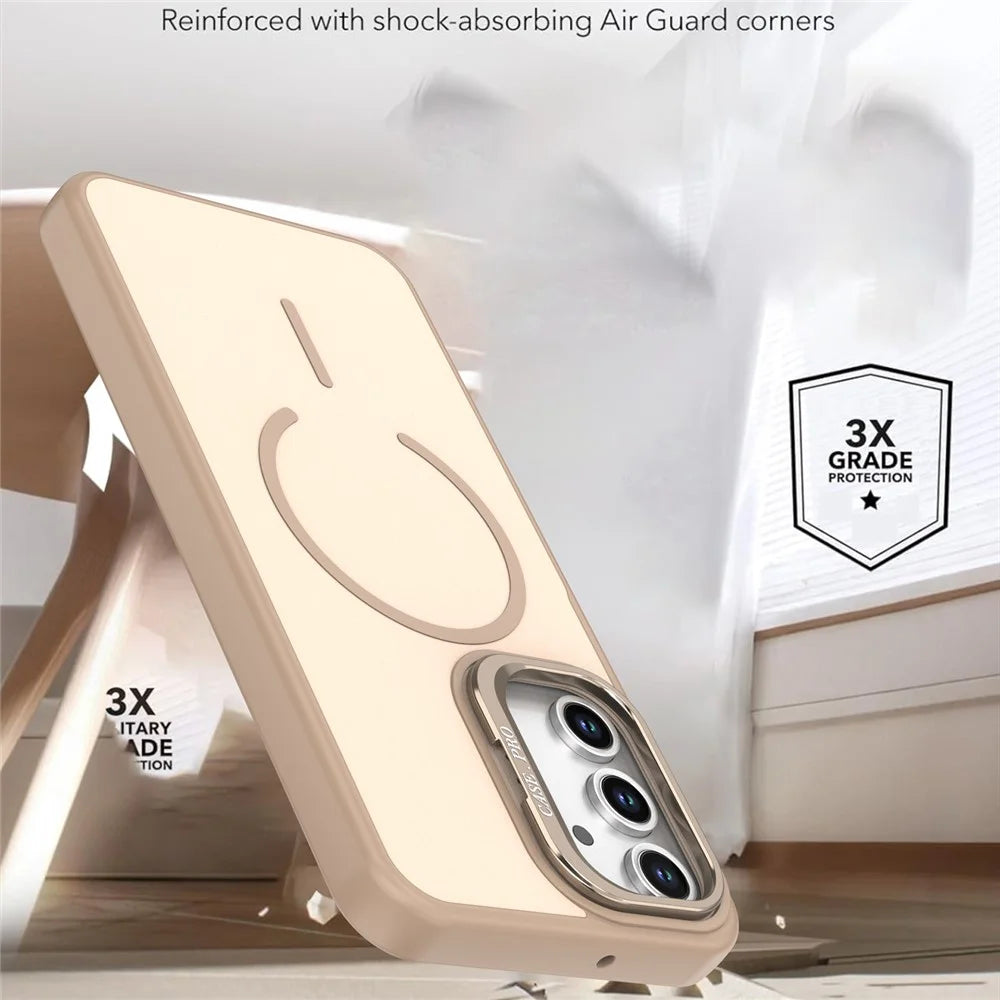 For Samsung Galaxy A05s 4G Case Skin-touch PC + TPU Magnetic Phone Cover with Lens Frame Kickstand - Desert Gold - 7