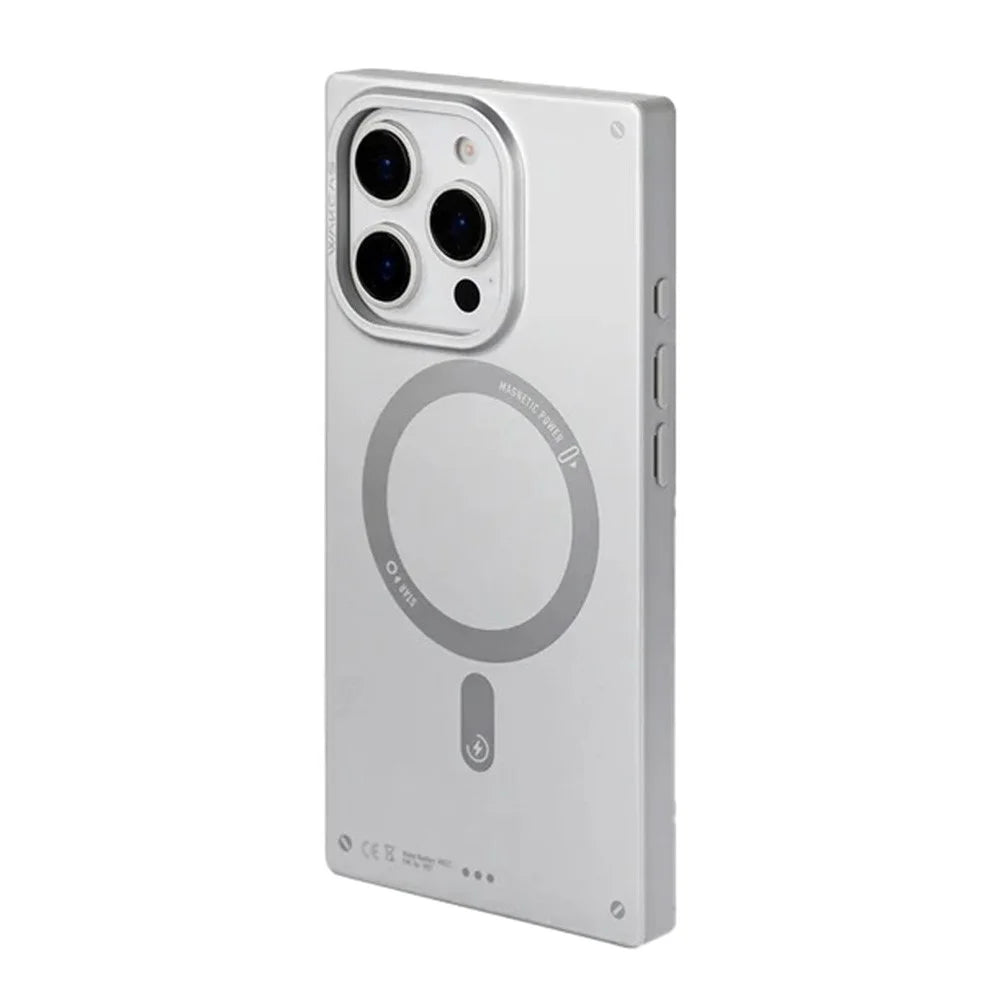 WAKCAS For iPhone 16 Pro Max Magnetic Case Matte Electroplated TPU Square Phone Cover Compatible with MagSafe - Silver - 1