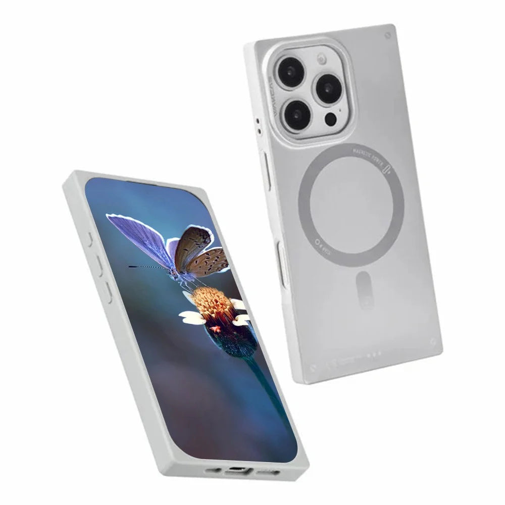 WAKCAS For iPhone 16 Pro Max Magnetic Case Matte Electroplated TPU Square Phone Cover Compatible with MagSafe - Silver - 2
