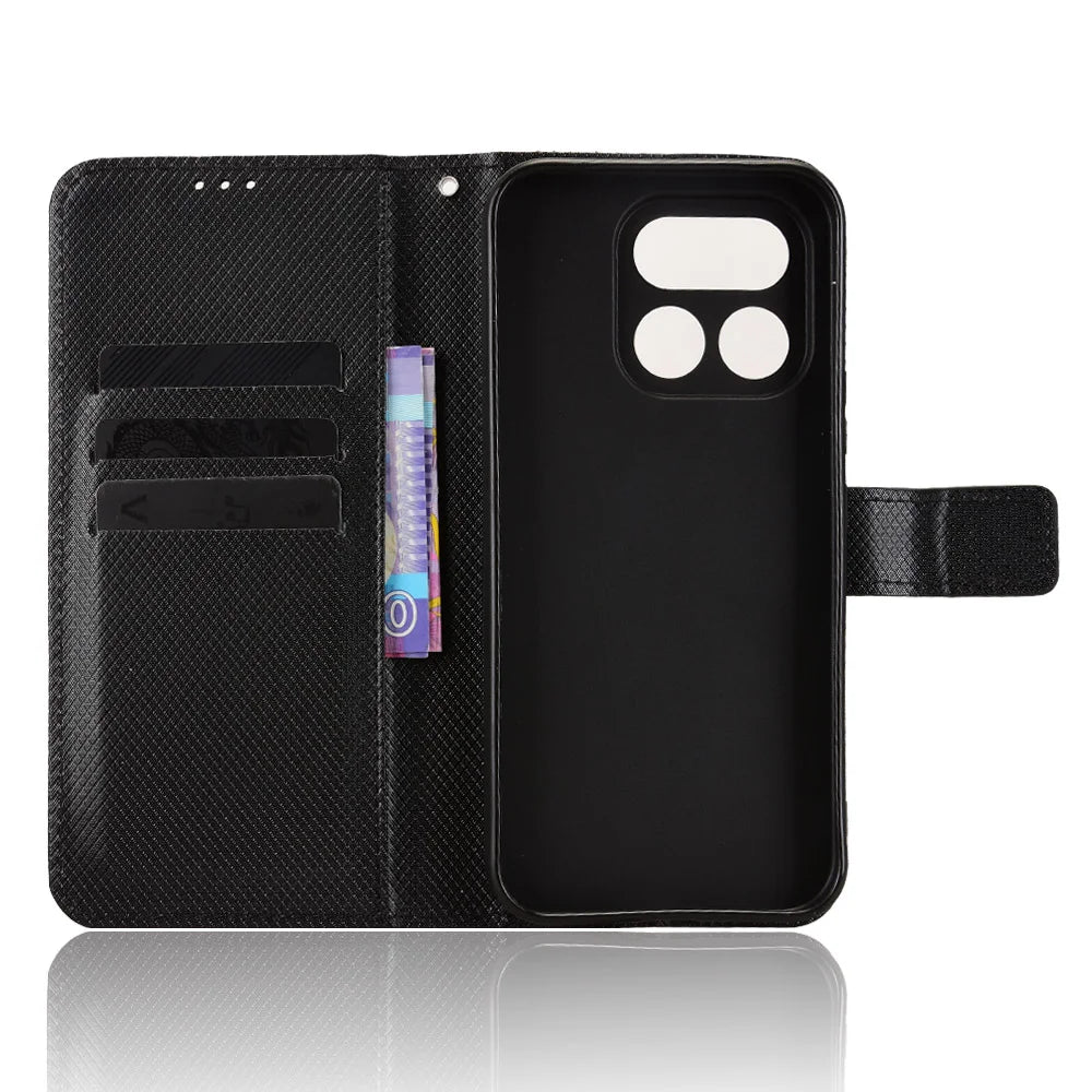For Realme 16 Pro 5G Leather Wallet Case with Strap Diamond Texture Phone Cover - Black - 5